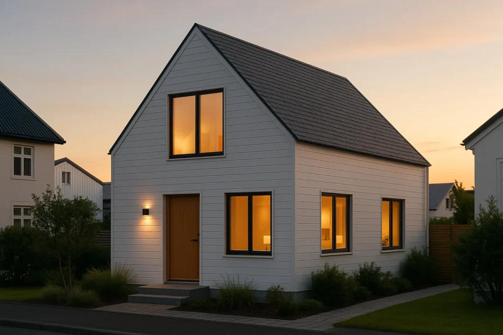 Hvítt hús við sólarlag